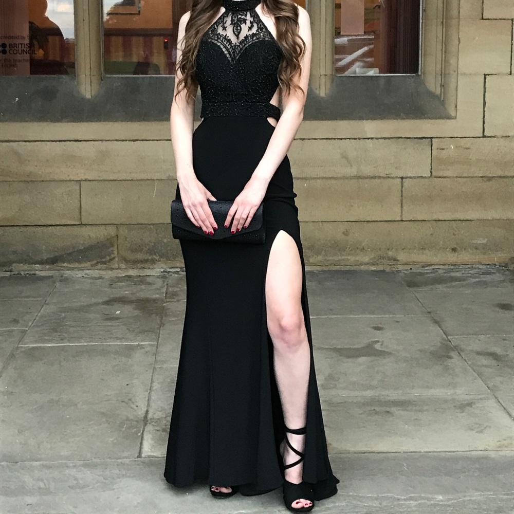 Mori Lee black thigh slit cutout prom dress - Picture 7 of 7
